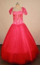 Elegant Ball Gown Strapless Floor-length Red Beading Quinceanera dress Style FA-L-413