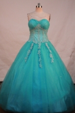 Elegant Ball Gown Sweetheart Floor-length Aqua Blue Satin Appliques Quinceanera dress Style FA-L-196