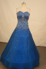 Modest Ball Gown Sweetheart Floor-length Royal Blue Satin Beading Quinceanera dress Style FA-L-183