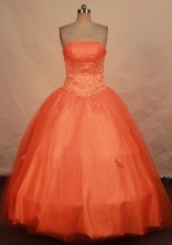 Pretty ball gown strapless floor-length beading orange red quinceanera dresses FA-X-153