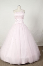Sweet Ball Gown One Shoulder Floor-length Light PInk Organza Beading Quinceanera dress Style FA-L-04