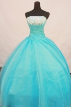Brand New Ball Gown Strapless Floor-Length Baby Blue Beading Quinceanera Dresses Style FA-S-147