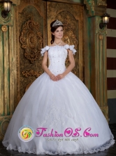 Custom Made Off The Shoulder For Quinceanera Dress With Lace Appliques and Hand Made Flower Decorate for Quinceanera in Nejapa  El Salvador Style QDZ134YFOR