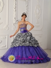 Customer Made Brand New Zebra and Organza Purple Quinceanera Dress For Custom Made Strapless Chapel Train Ball Gown in San Miguel   El Salvador  Style QDZY322FOR