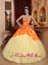 Customer Made Light Yellow Beaded Decorate Quinceanera Dress With Sweetheart Neckline On Tulle in Santa Tecla   El Salvador  Style QDZY729FOR