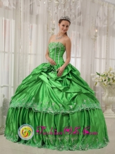 Customize Beautiful Spring Green For Low Price Dress Beading and Applique Quinceanera Ball Gown in San Salvador El Salvador  Style QDZY410FOR