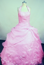 Exquisite Ball Gown Halter Top Neck Floor-Length Baby Pink Appliques and Beadnig Quinceanera Dresses Style FA-S-196