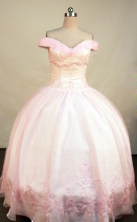 Lovely Ball Gown Off The Shoulder Neckline Floor-Length Baby Pink Beading and Appliques Quinceanera Dresses Style FA-S-190