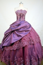 Luxurious Ball Gown Strapless Floor-Length Burgundy Beading and Appiques Quinceanera Dresses Style FA-S-152