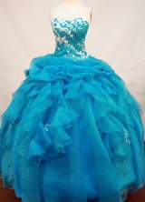 Modest Ball Gown Sweetheart Neck Floor-Length Blue Beading and Appliques Quinceanera Dresses Style FA-S-136