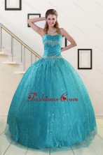 Perfect Spaghetti Straps Appliques Sequins Turquoise Quinceanera Dresses for 2015 XFNAO715FOR