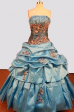 Popular Ball Gown Strapless Floor-Length Blue Beading and Appliques Quinceanera Dresses Style FA-S-187
