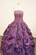 Popular Ball Gown Strapless Floor-Length Purple Beading and Appliques Quinceanera Dresses Style FA-S-188