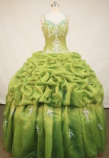 Popular Ball Gown Straps Floor-Length Spring Green Appliques and Beading Quinceanera Dresses Style FA-S-142