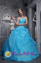 Strapless Appliques Decorate Baby Blue  2013 Beautiful Quinceanera Dresses for Military Ball IN Nahuizalco  El Salvador Style ZYLJ04FOR 