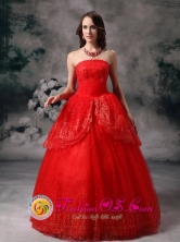 Strapless Sequin Decorate Custom Made Red Quinceanera Dress In Georgia in Spring in Santa Ana   El Salvador  Style QDZY707FOR