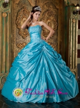 Teal Taffeta With Appliques And beads Floor-length Quinceanera Dress For Spring in Santa Rosa de Lima  El Salvador  Style QDZY194FOR