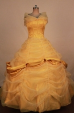 Exquisite Ball Gown Off The Shoulder Neckline Floor-Length Gold Quinceanera Dresses Style FA-S-331  