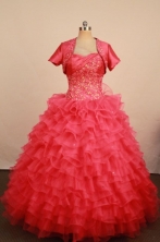 Exquisite Ball Gown Sweetheart Neck Floor-Length Red Beading Quinceanera Dresses Style FA-S-304