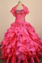 Gorgeous Ball Gown Strapless Floor-Length Red Beading and Appliques Quinceanera Dresses Y042416