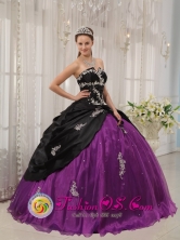 2013 Chajul Guatemala Modest white Appliques Decorate Black and Purple Quinceanera Dress for Graduation Style QDZY444FOR