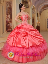 2013 Cuilapa Guatemala One Shoulder Appliques Coral Red and Pick-ups Quinceanera Gowns For Graduation Style QDZY397FOR