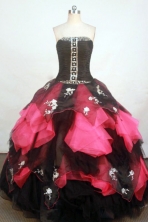 Exquisite Ball Gown Strapless Floor-length Fuchsia Organza Appliques Quinceanera dress Style FA-L-241
