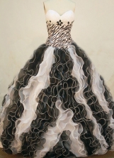 Luxurious Ball Gown Sweetheart Floor-length Black and White Organza Quinceanera dress Style FA-L-250