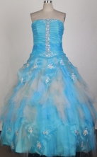Romantic Ball Gown Strapless Floor-length Aqua Blue Quinceanera Dress X0426030