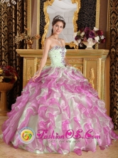 San Cristobal Verapaz Guatemala 2013 Quinceanera Dress Latest Fuchsia and Apple Green Organza With Appliques Sweetheart Ball Gown Style QDZY249FOR