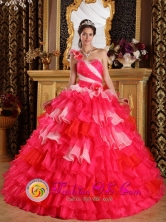Sumpango Guatemala Beautiful One Shoulder Colorful Hand Made Flowers Decorate and Ruffles Layered For Ball Gown For 2013 Spring Quinceanera Style QDZY239FOR