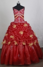 Beautiful Ball Gown Straps Floor-length Red Quinceanera Dress Y042658