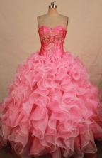 Classical ball gown sweetheart-neck floor-length organza pink appliques quinceanera dresses FA-X-164