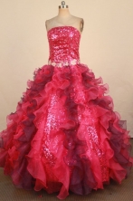 Luxurious Ball Gown Strapless Floor-Length Red Appliques Quinceanera Dresses Style FA-S-349