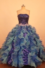 Luxury Ball Gown Strapless Floor-Length Blue Beading Quinceanera Dresses Style FA-S-257