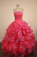 Perfect Ball Gown Strapless Floor-Length  Red Beading Quinceanera Dresses Style FA-S-376
