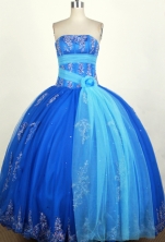 Popular Ball Gown Strapless Floor-length Blue Quinceanera Dress Y042638