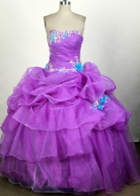 Popular Ball Gown Strapless Floor-length Fuchsia Quinceanera Dress Y042635