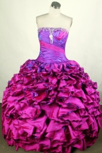 Popular Ball Gown Strapless Floor-length Fuchsia Quinceanera Dress Y042661