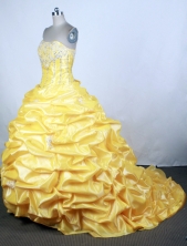 Popular Ball Gown Strapless Floor-length Yellow Quinceanera Dress Y042627