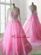 See Through Scoop Long Sleeves Quinceanera Dress with Beading YCQD093FOR