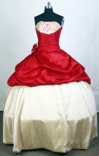 Simple Ball Gown Strapless Floor-length Red Quinceanera Dress Y042657