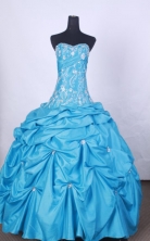 Affordable Ball Gown Strapless FLoor-Length Baby Blue Appliques And Beading Quinceanera Dresses Style FA-S-062