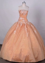 Affordable Ball Gown Strapless FLoor-Length  Orange Appliques And Beading Quinceanera Dresses Style FA-S-047