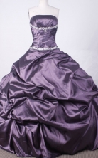 Affordable Ball Gown Strapless Floor-length Dark Purple Taffeta Beading Quinceanera dress Style FA-L-024