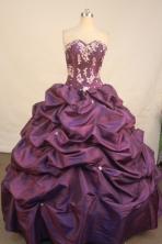 Affordable ball gown sweetheart-neck floor-length taffeta applliques purple quinceanera dresses FA-X-079
