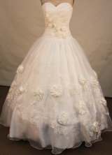 Beautiful ball gown sweetheart-neck floor-length organza appliques white quinceanera dresses FA-X-084