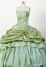 Brand New Ball Gown Strapless Floor-length Yellow Green Taffeta Beading Quinceanera dress Style FA-L-0s41