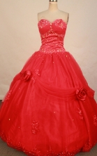 Cute ball gown sweetheart-neck floor-length net red beading quinceanera dresses FA-X-095
