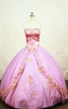 Elegant Ball Gown Strapless Floor-length Rose Pink Taffeta  Appliques Quinceanera dress Style FA-L-077